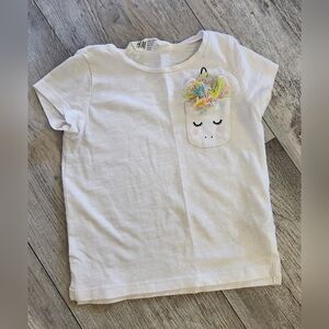 H&M Toddler Girls Unicorn Pocket White Tee
